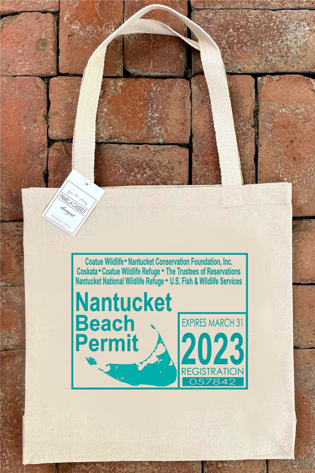 Nantucket Beach Badge Permit Design Large Canvas Tote Bag Etsy