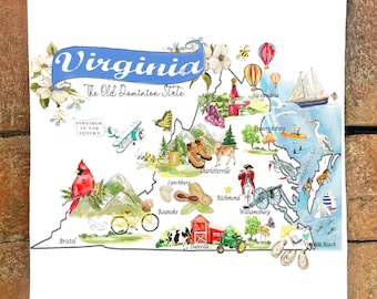 Virginia State Map #167 Flour Sack Kitchen Towel