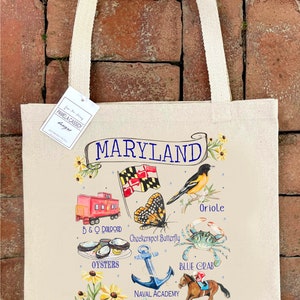 State of Maryland Icons Large Canvas Tote Bag