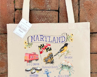 State of Maryland Icons Large Canvas Tote Bag