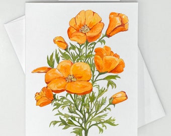California Poppies Flower  #169 Linen Notecards Set of 8