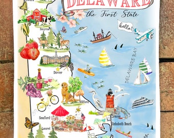 Delaware State Map #174  Flour Sack Kitchen Towel