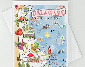Delaware State Map #174 Linen Notecards Set of 8