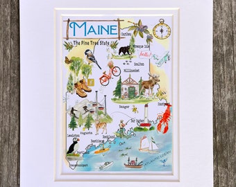 Maine State Map #165 Matted Print