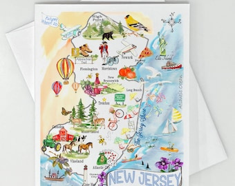 New Jersey State Map Art #158 Linen Notecards Set of 8