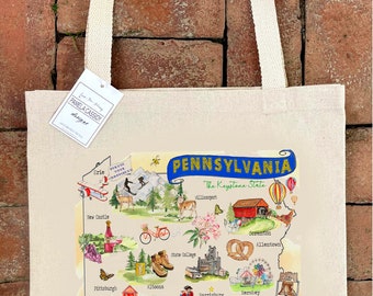 Pennsylvania State Map Art #166 Large Canvas Tote Bag