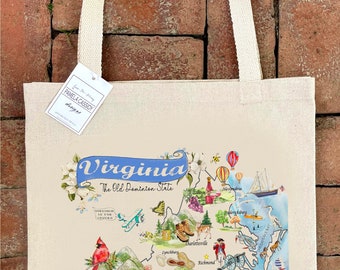 Virginia State Map Art #167 Large Canvas Tote Bag