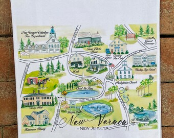New Vernon, NJ Map Flour Sack Kitchen Towel