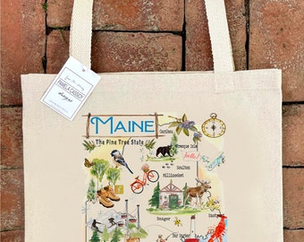 Maine State Map Art #165 Large Canvas Tote Bag