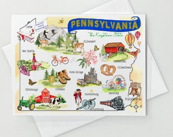 Pennsylvania State Map #166 Linen Notecards Set of 8