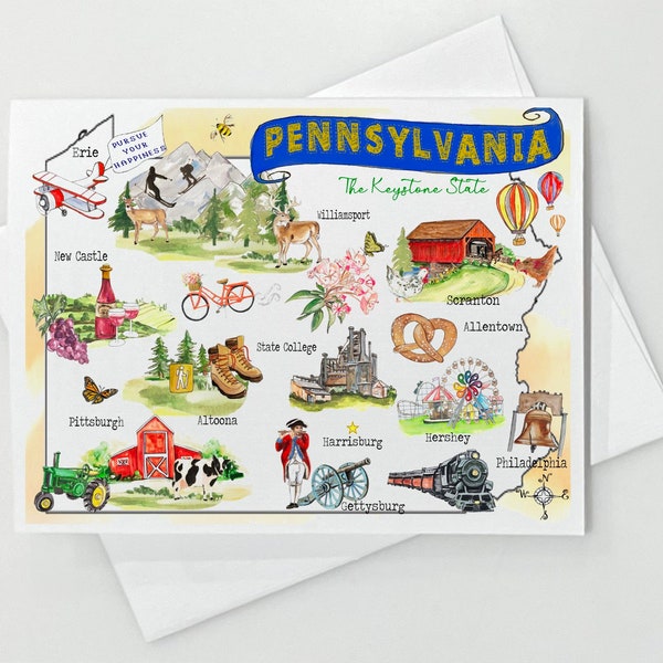 Pennsylvania State Map #166 Linen Notecards Set of 8