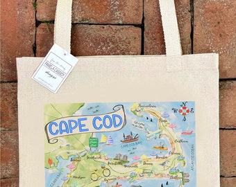 Cape Cod Massachusetts Map Art #170 Large Canvas Tote Bag