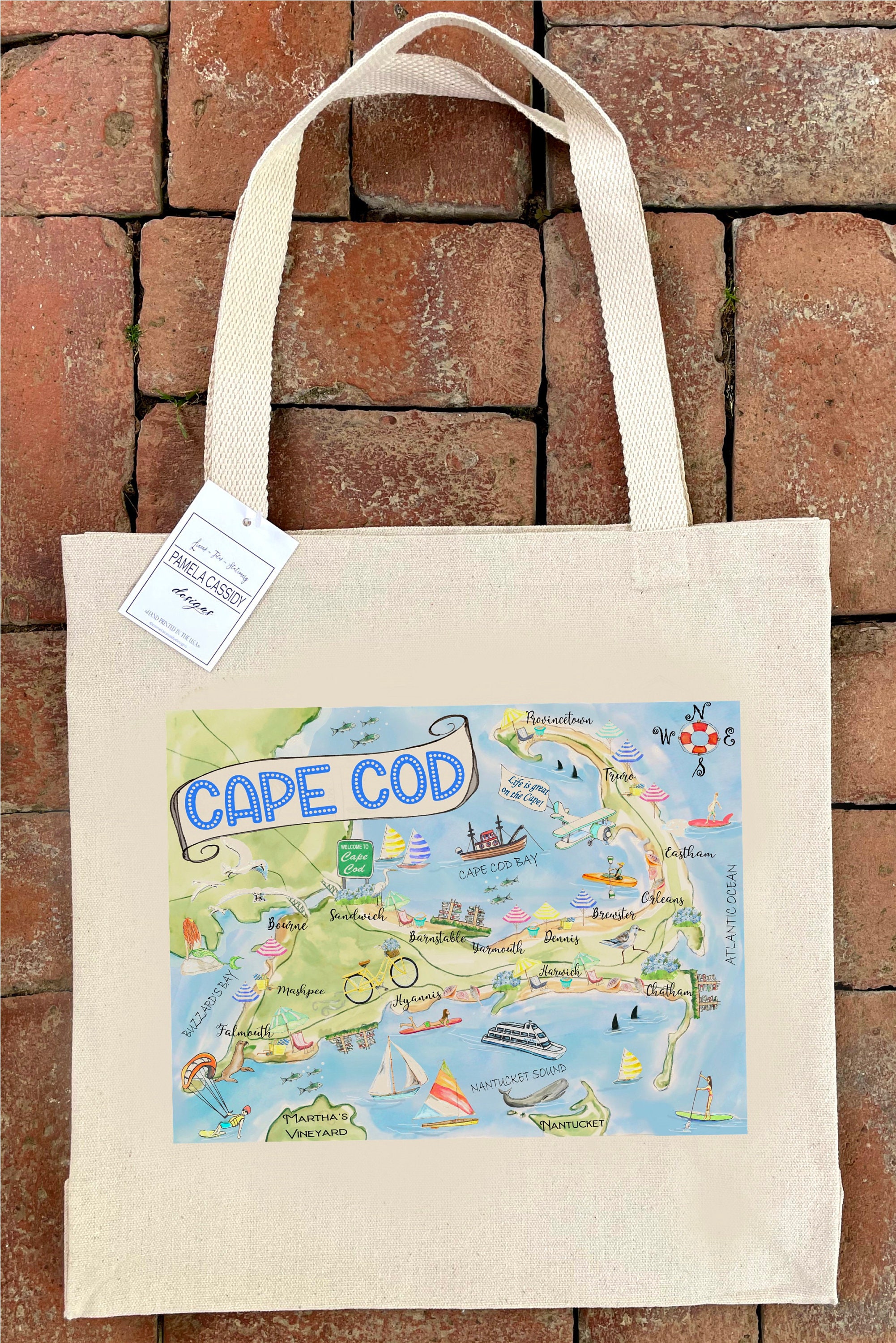 Cape Cod Massachusetts Map Art #170 Large Canvas Tote Bag