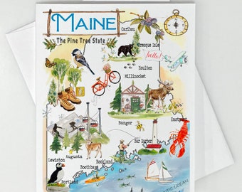 Maine State Map #165 Linen Notecards Set of 8