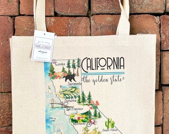 California State Map Large Canvas Tote Bag