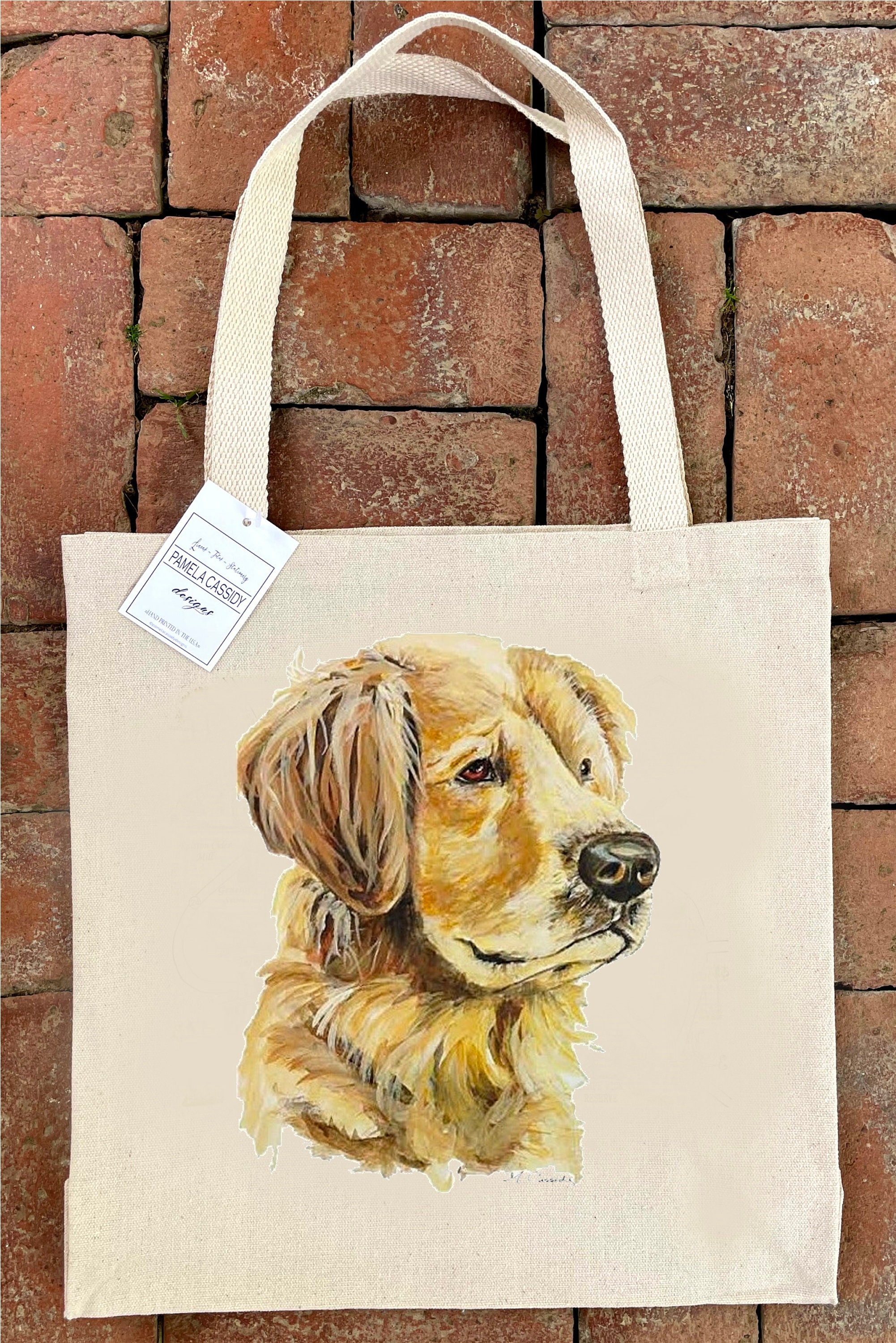 NATSUNO Golden Retriever Tote Bag - Pink Coquette Design, Reusable Canvas Grocery Bag, 15.7x14.9 Inches - View #7