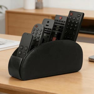 PU Leather Remote Control Holder with 5 Compartments