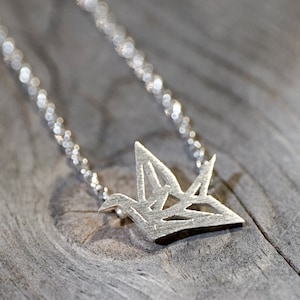 origami necklace crane necklace origami crane origami jewelry paper crane necklace bird necklace japanese crane crane jewelry charm necklace