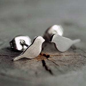 Sterling silver bird stud earrings,  gifts, 925 Silver tiny cute bird stud earrings, Personalised gifts, Scandinavian design
