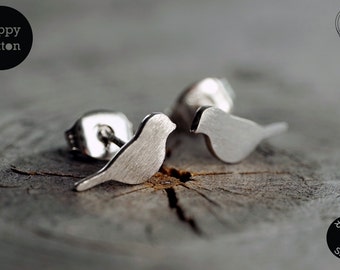 Sterling silver bird stud earrings,  gifts, 925 Silver tiny cute bird stud earrings, Personalised gifts, Scandinavian design