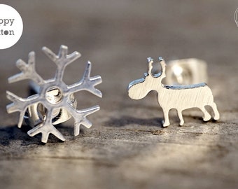 Snow flake earrings Reindeer earrings Christmas earrings Holiday earrings Winter earrings Mix and Match earrings Stud earrings Cute earrings