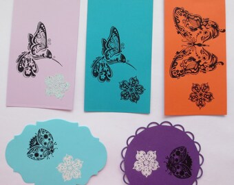 4 Large Scallop Ready to Ship Stamped Butterfly Sentiment Butterfly Gift Tags Hand Stamped and Embossed