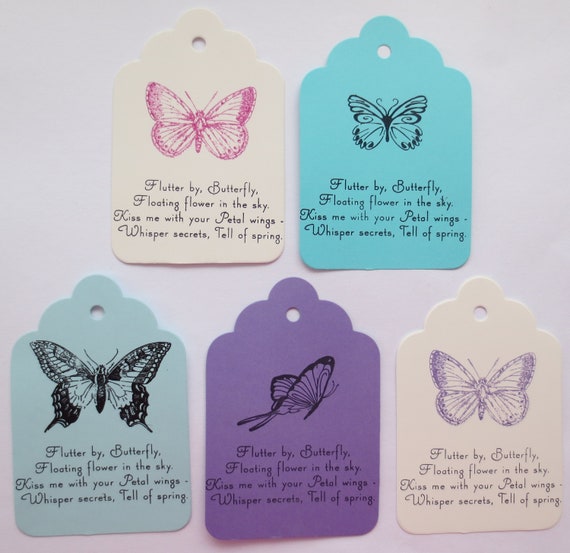 4 Large Scallop Ready to Ship Stamped Butterfly Sentiment Butterfly Gift Tags Hand Stamped and Embossed