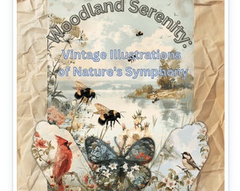 Woodland Serenity: Vintage Illustrations of Nature's Symphony - 97 pages Tall & Skinny Digital Journal Kit (Instant Download Only) bird, bee