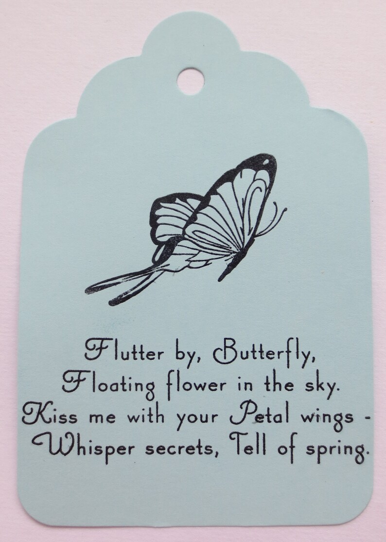 4 Large Scallop Ready to Ship Stamped Butterfly Sentiment Butterfly Gift Tags Hand Stamped and Embossed