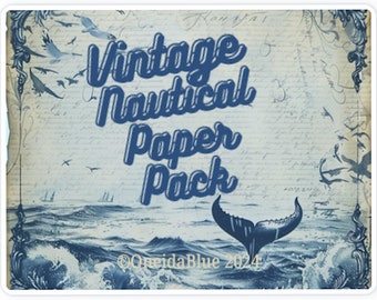 Landscaped Vintage Nautical Background Ephemera Paper Pack - 33 Background pages- Digital Journal Kit (Instant Download Only) French toile