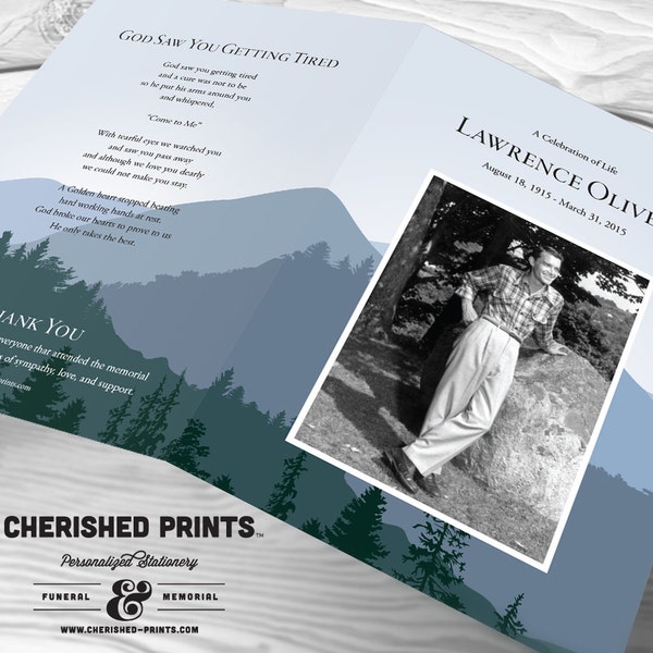 Funeral Program Template With Mountains Etsy