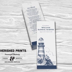 Lighthouse Nautical bookmark, memorial bookmark, funeral bookmark, prayer bookmark, celebration of life, personalized bookmark, modern, sea