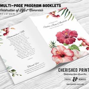 Tropical Flowers Multi-Page Funeral Booklet Program, Celebration of Life Program, Memorial Booklet, Multipage, Order of Service