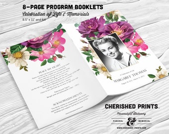 Spring Flowers Multi-Page Funeral Booklet Program, Celebration of Life Program, Memorial Booklet, Multipage Folder, Order of Service