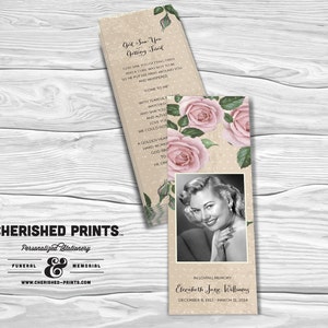 Vintage Lavender Roses bookmark, memorial bookmark, funeral bookmark, prayer bookmark, celebration of life, personalized bookmark, purple
