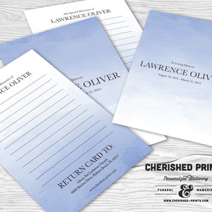Watercolor Blue Ombre Share a Memory Card, Attendance Card, Funeral Memory Card, PDF Remembrance Card, Guestbook, Share a Memory Printable