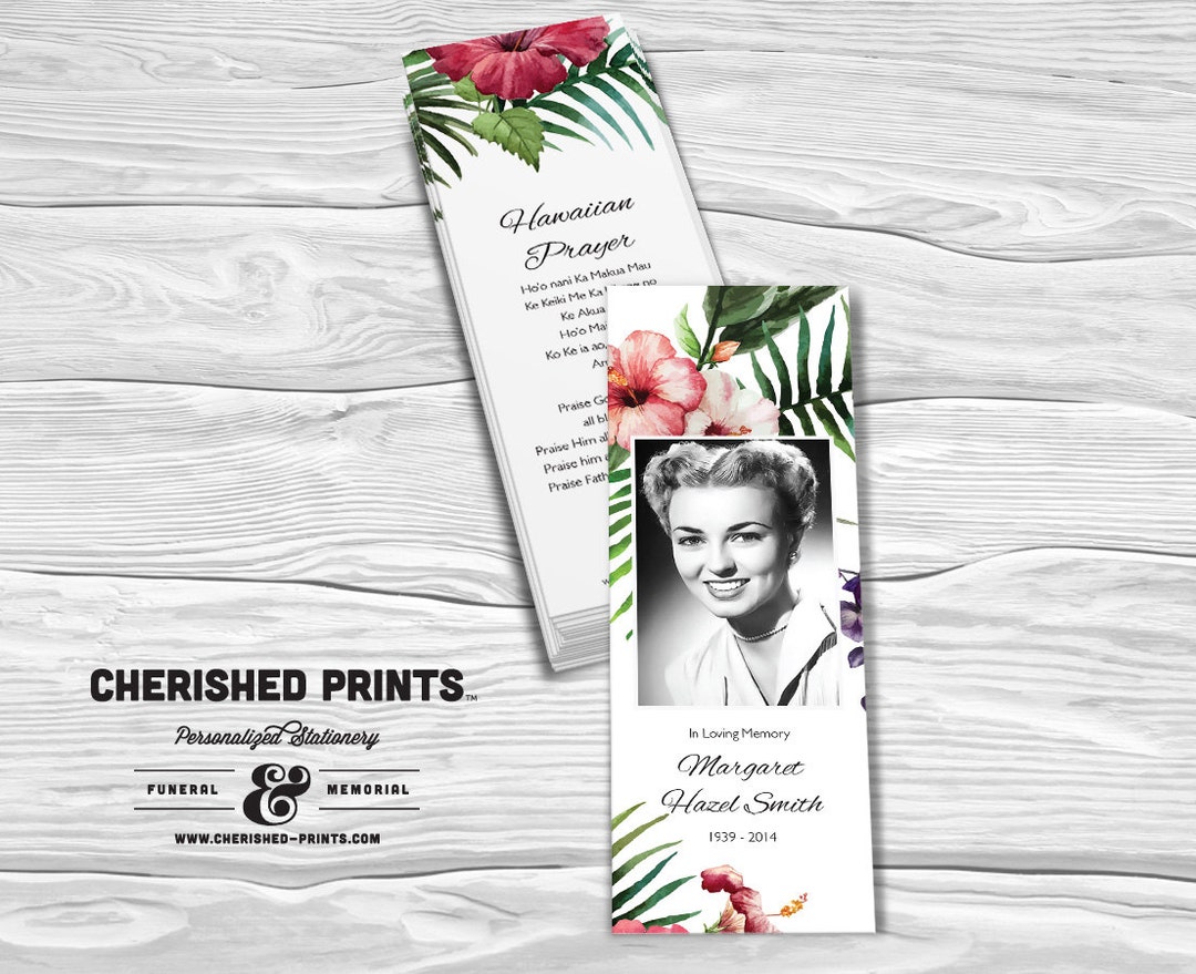 Tropical Flowers Hawaiian Bookmark, Memorial Bookmark, Funeral Bookmark ...