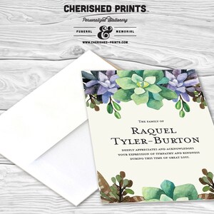 Succulents- greenCustomizable Thank You Cards and Funeral Acknowledgement Cards, Printing Available, Memorial Note Card