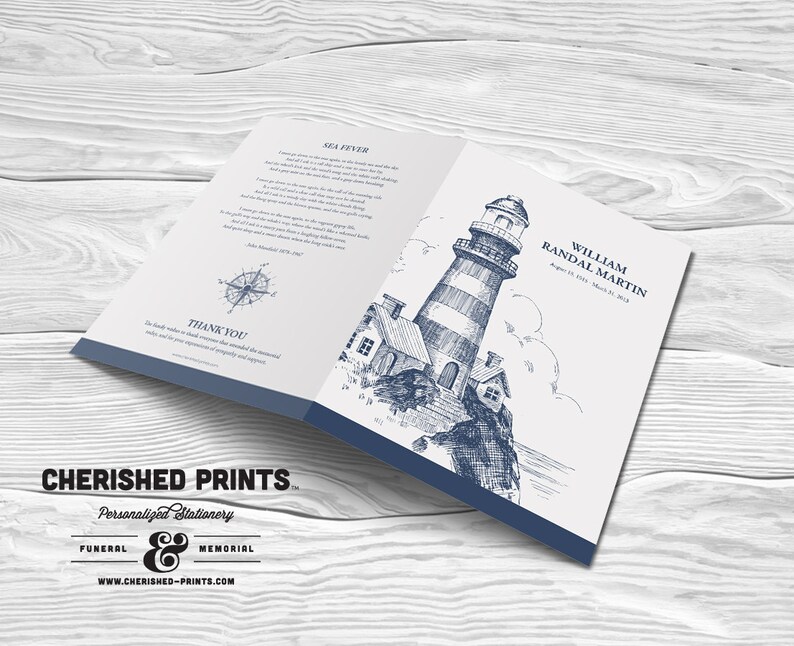 Lighthouse Nautical Funeral Program Funeral Folder Etsy
