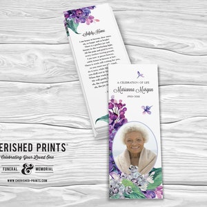 Lilacs personalized bookmarks, Purple Flowers memorial bookmarks, funeral bookmark, prayer bookmark, celebration of life bookmark