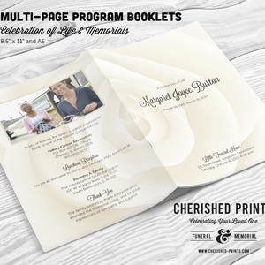 White Rose Pink Rose Multi-Page Funeral Booklet Program, Celebration of Life Program, Memorial Booklet, Multipage Folder, Order of Service