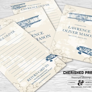 Vintage Airplanes Share a Memory Card, Attendance Card, Funeral Memory Card-PDF Remembrance Card-Guestbook-Share a Memory Printable Notecard