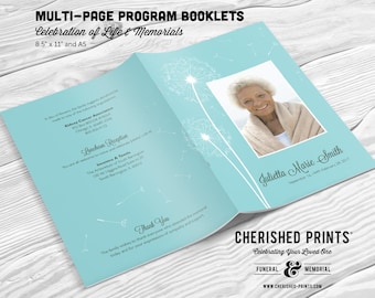 Dandelions Multi-Page Funeral Booklet Program, Celebration of Life Program, Memorial Booklet, Multipage Folder, Order of Service