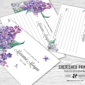 Lilacs Share a Memory Card, Attendance Card, Funeral Memory Card, PDF Remembrance Card, Guestbook Share a Memory Printable