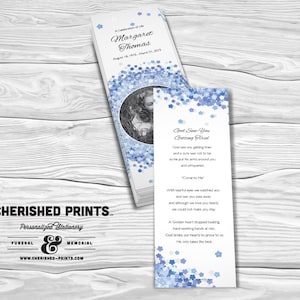 Forget-Me-Not Flowers bookmark, memorial bookmark, funeral bookmark, prayer bookmark, celebration of life, personalized bookmark, modern