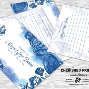 Seashells by the Seashore Share a Memory Card, Attendance Card, Funeral Memory Card, PDF Remembrance Card, Share a Memory Printable Notecard