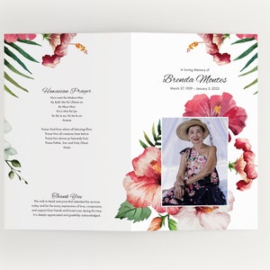 Tropical Flowers funeral program, funeral folder celebration of life program, order of service, memorial program, memorial service folder