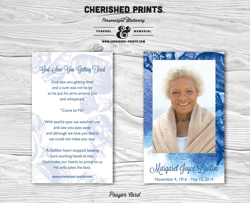 Seashells by the Seashore Prayer Card Memorial Card Funeral Etsy