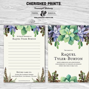 Succulents Share a Memory Card, Attendance Card, Funeral Memory Card, PDF Remembrance Card, Guestbook, Share a Memory Printable Notecard