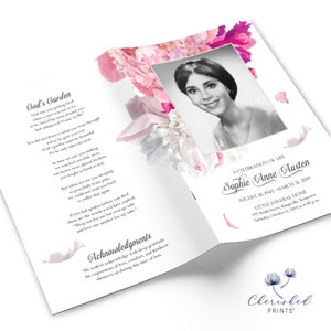 Peonies Multi-Page Funeral Booklet Program, Celebration of Life Program, Memorial Booklet, Multipage, Order of Service